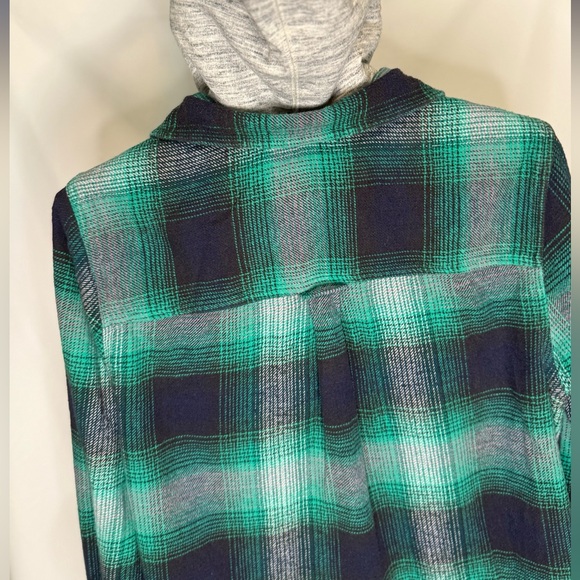 AE Vintage Boyfriend Sherpa Lined Hooded Flannel Jacket Green Plaid Size L - Picture 4 of 9